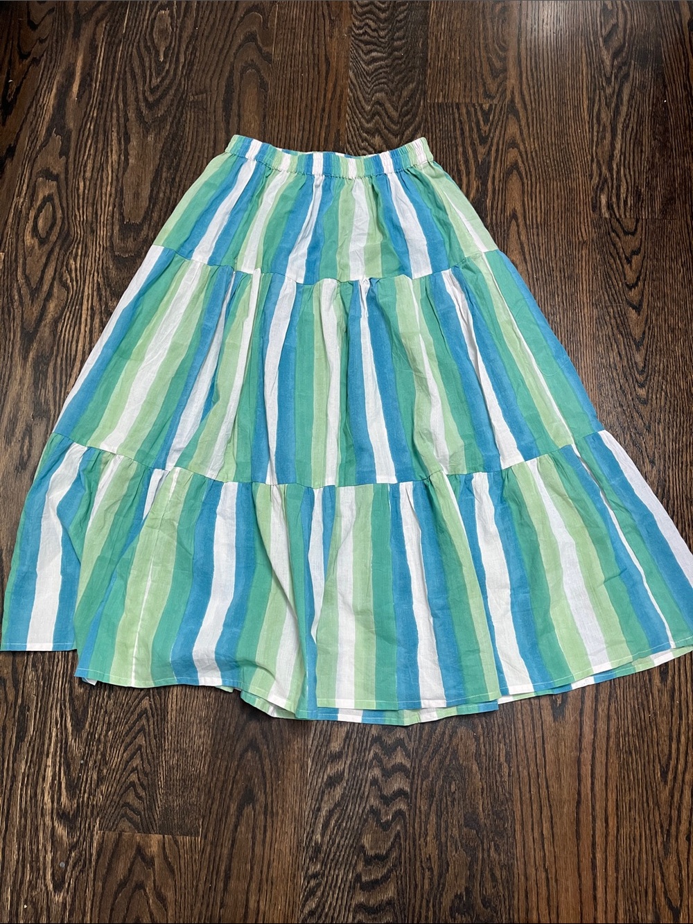 Tiered Striped Maxi Skirt in Green & Blue - size XS